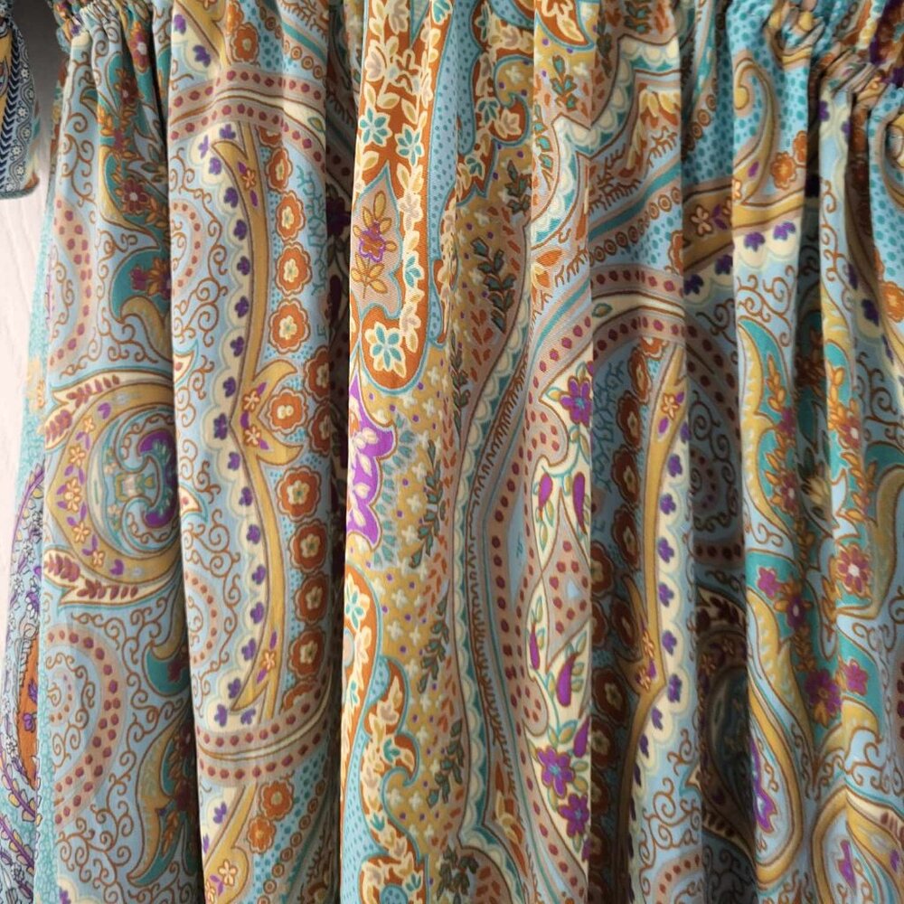 Earthbound Turqouise Green Blue Boho Ruffle Maxi Dress M - Picture 3 of 9